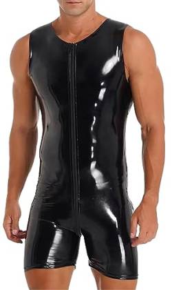 Maeau Latex Bodysuit Herren Einteiler Jumpsuit Wetlook Glänzend Dessous Männer Rollkragen Ganzkörperanzug Pvc Schwarz Overalls Latex Playsuit M von Maeau