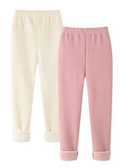 Maeau Leggings Gefüttert Mädchen Winter Dicke Thermo Leggings Fleece Lange Warme Hosen Kinder Mädchen Thermohose Baumwolle Einfarbig Thermoleggins für Mädchen Herbst Rosa Beige 10 11 Jahre 150 von Maeau