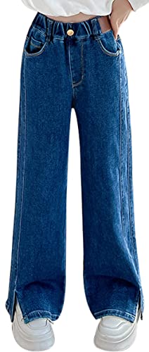 Maeau Mädchen Arbeitshose Wide Leg Lockere Jeans High Waist Stretch Jeanshose Straight Lang Lässige Jeans Lächelndes Gesicht Baggy Jeans - 146/152 von Maeau