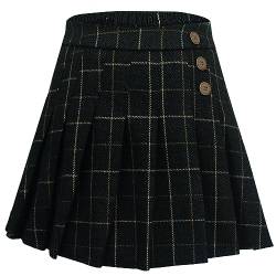 Maeau Rock Plissee Kurz für Mädchen 10 11 Jahre 150 Schwarz Mini Rock Kariert Kinder Faltenrock Tennis Schule Röcke Tartan Elastische Taille Kilt Minirock Skater mit Shorts Schulmädchen Herbst Winter von Maeau