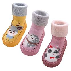 Maeau Socken Anti-Rutsch Baby Mädchen Baumwolle Schuhsocken Weiche Warme Socken Schuhe Baumwolle Winter Kleinkind Hüttenschuhe Gefüttert Neugeborene Plüsch Lauflernschuhe Rutschfeste 02 6-12 Monate von Maeau