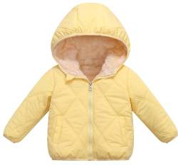 Maeau Winterjacke mit Kapuze Baby Mädchen Jungen 3 4 Jahre Steppjacke Daunenjacke Baumwolle Kleinkinder Mäntel Gepolstert Kinder Puffer Jacke Gefüttert Ohren Plüschjacke Fleecejacke Winter Gelb 120 von Maeau