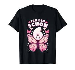 Geburtstag Mädchen 6 Jahre, Schmetterlinge und Nummer 6 T-Shirt von Mädchen Geburtstag by Content Design Studio