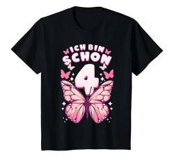 Kinder Geburtstag Mädchen 4 Jahre, Schmetterlinge und Nummer 4 T-Shirt von Mädchen Geburtstag by Content Design Studio