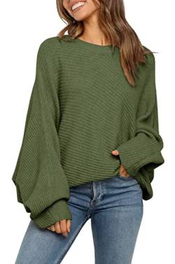 Mafulus Damen Oversized Crewneck Sweater Batwing Puff Long Sleeve Cable Slouchy Pullover Jumper Tops, 1-Armee und Grün, Groß von Mafulus