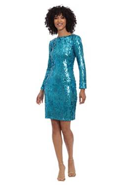 Maggy London Damen Langarm Rücken V-Ausschnitt Pailletten Kleid, Meer, 40 von Maggy London