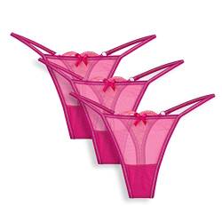 Magi Damen Tanga String aus Transperenter Tüll oder Spitze Unterwäsche Made in EU 3er Set (Pink, XL) von Magi