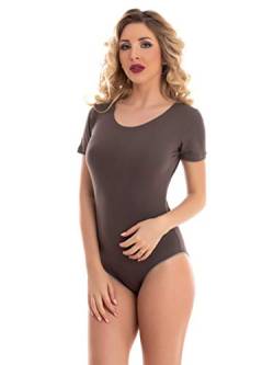 Magi Damenbody mit kurze Ärmel und Rundhals Damen Tshirt Overall Bodysuit Unterzieh-Body optimale Passform Sportlicher Tanz-Body für Frauen (Large, Olivgrün) von Magi