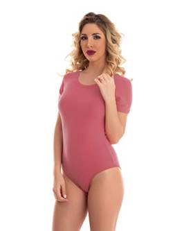 Magi Damenbody mit kurze Ärmel und Rundhals Damen Tshirt Overall Bodysuit Unterzieh-Body optimale Passform Sportlicher Tanz-Body für Frauen (S, Aschrosa) von Magi