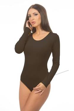 Magi Langarm Damenbody | Stringbody mit Rundhals |Overall Bodysuit Ballett Trikot für Frauen | Unterzieh-Body mit optimaler Passform | sportlicher Tanz-Body (S, Braun) von Magi