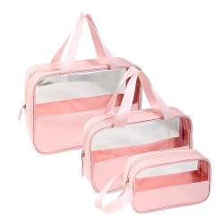 MagiDeal 3 x durchsichtige Make-up-Tasche, Kosmetiktasche, tragbare, durchsichtige Reisetaschen für Toilettenartikel, Kulturbeutel, Reise-Kosmetiktasche für, ROSA von MagiDeal