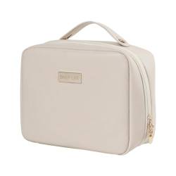 MagiDeal Reise-Make-up-Organizer-Tasche, dreilagig, kompakt, wasserdicht, PU-, Aufbewahrungstasche, kleine Kosmetiktasche für die tägliche Reise nach, Beige von MagiDeal