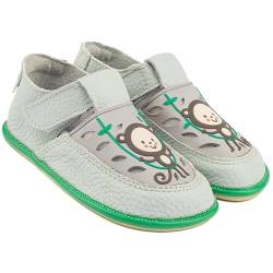 Magical Shoes Kindergartenschuhe Mädchen & Jungen, Kinderschuhe für Kita, Barfußschuhe Kinder, Lederschuhe, gesunde Hausschuhe, Gr. 26, Gaga – Monkey Grau von Magical Shoes