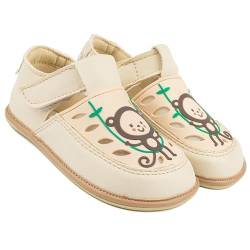 Magical Shoes Kinderhausschuhe Mädchen & Jungen, Leder Barfußschuhe Kinder, Kinderschuhe mit Klettverschluss, Kleinkinder Schuhe, Barefoot Kids, Gr. 24, Gaga – Monkey Beige Vegan von Magical Shoes