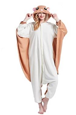 Magicalani Onesie Pyjama für Erwachsene - Unisex Tier Cosplay Nachtwäsche Weihnachten Halloween Kostüm, Fliegen-Eichhörnchen, L von Magicalani