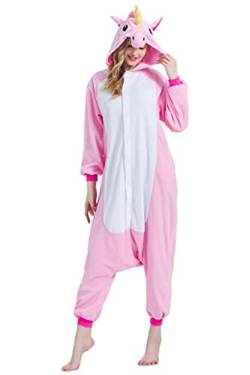 Magicalani Onesie Pyjama für Erwachsene - Unisex Tier Cosplay Nachtwäsche Weihnachten Halloween Kostüm, Rosa, Einhorn, L von Magicalani