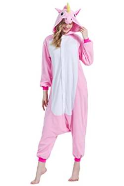 Magicalani Onesie Pyjama für Erwachsene - Unisex Tier Cosplay Nachtwäsche Weihnachten Halloween Kostüm, Rosa, Einhorn, S von Magicalani