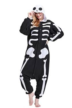 Magicalani Onesie Pyjama für Erwachsene - Unisex Tier Cosplay Nachtwäsche Weihnachten Halloween Kostüm, skelett, S von Magicalani