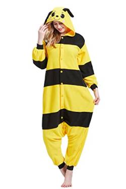 Unisex Erwachsene Tier Onesie Pyjama Damen Herren Anime Cosplay Nachtwäsche Einteiler Halloween Kostüm, Biene, L von Magicalani