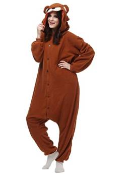 Unisex Erwachsene Tier Onesie Pyjama Damen Herren Anime Cosplay Nachtwäsche Einteiler Halloween Kostüm, Brown Bear, L von Magicalani