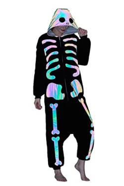 Unisex Erwachsene Tier Onesie Pyjama Damen Herren Anime Cosplay Nachtwäsche Einteiler Halloween Kostüm, Leuchtendes Skelett, L von Magicalani