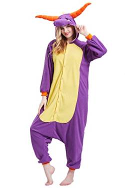 Unisex Erwachsene Tier Onesie Pyjama Damen Herren Anime Cosplay Nachtwäsche Einteiler Halloween Kostüm, Lila Drache, L von Magicalani