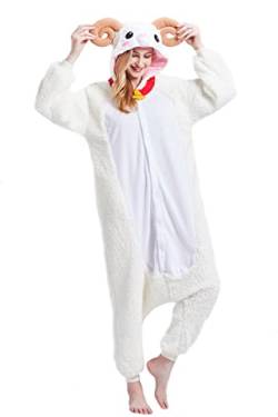 Unisex Erwachsene Tier Onesie Pyjama Damen Herren Anime Cosplay Nachtwäsche Einteiler Halloween Kostüm, Ziege, L von Magicalani