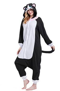 Unisex Erwachsene Tier Onesie Pyjama Damen Herren Anime Cosplay Nachtwäsche Einteiler Halloween Kostüm, schwarze katze, S von Magicalani