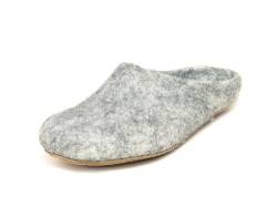 Magicfelt Filz-Hausschuh AR 713 - Damen & Herren Pantoffeln | Aus Wollen seltener Schafrassen - anatomisch geformtes Fußbett - rutschfeste Ledersohle Gotlandschaf Hellgrau | 40 von Magicfelt