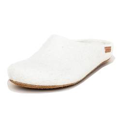 Magicfelt Filz-Hausschuh AR 713 - Damen & Herren Pantoffeln | Aus Wollen seltener Schafrassen - anatomisch geformtes Fußbett - rutschfeste Ledersohle Moorschnucke Weiß | 40 von Magicfelt