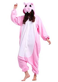 Magicmode Damen Pyjamas Tierkostüm Nilpferd Onesie Unisex Jumpsuit Herren Karneval Kostüm Nachtwäsche von Magicmode