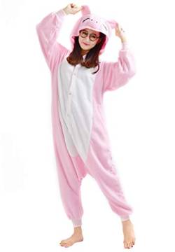 Magicmode Damen Pyjamas Tierkostüm Schwein Onesie Unisex Jumpsuit Herren Karneval Kostüm Nachtwäsche von Magicmode