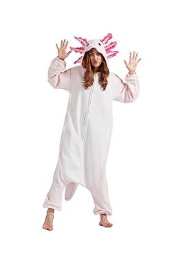 Magicmode Unisex Kigurumi Jumpsuit Tier Pyjamas Kostüm Fasching Onesie Damen Herren Karneval Cosplay Nachtwäsche, Rosa Salamander von Magicmode