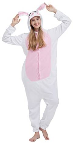 Magicmode Unisex Pyjamas Jumpsuit Tierkostüm weißer Hase Onesie Damen Herren Karneval Nachtwäsche von Magicmode