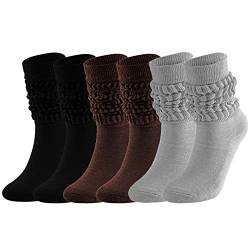 3 Paar Slouch Socken für Damen, Größe 43-45, weich, extra lang, Scrunch-Kniestrümpfe, 3 Stück: Schwarz, Braun, Grau, 38 von Magicor