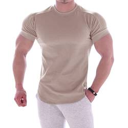 Magiftbox T-Shirt für Herren, Baumwolle, leicht, kurzärmelig, T24, khaki, Klein von Magiftbox