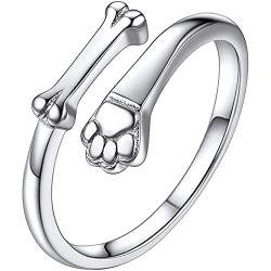 925 Sterling Silber Damen Ring Hundepfote Knochen Hund Fußabdruck Ring 925 Silber Offener verstellbarer Schwanzring von Magizi