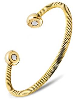 MagnetRX® Magnetarmband Armreif – gewundene Edelstahl Magnetbänder - elegantes Golfarmband für Männer & Frauen (Gold | Small) von MagnetRX