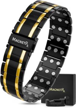 MagnetRX® Titan Magnetarmband für Herren mit dreifacher Stärke – Magnetbänder mit hochwertigem Faltverschluss und verstellbarer Länge mit Sizing Tool (Schwarzes/Gold) von MagnetRX