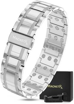 MagnetRX® Titan Magnetarmband für Herren mit dreifacher Stärke – Magnetbänder mit hochwertigem Faltverschluss und verstellbarer Länge mit Sizing Tool (Silber) von MagnetRX