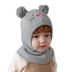 Magracy Baby Kleinkind Kinder Wintermütze mit Kapuze Fleece gefüttert Strickmütze Schal mit Ohren Gr. Medium, grau von Magracy