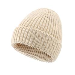 Magracy Damen Strickmütze Rippmütze Stretchy Bündchen Beanie Mütze Winter Skull Cap, beige, Einheitsgröße von Magracy