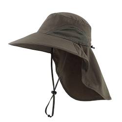 Magracy Herren/Damen Outdoor-Sonnenhut mit breiter Krempe und Nackenklappe aus Netzstoff, UV-Schutz, Fischerhut Army Green von Magracy