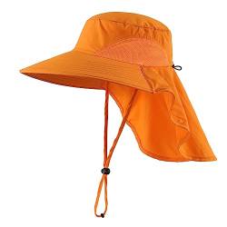 Magracy Herren Damen Outdoor-Sonnenhut mit Nackenklappe breiter Krempe Netzstoff UV-Schutz Hut Gartenarbeit Angelhüte Orange von Magracy