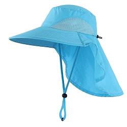 Magracy Herren Damen Outdoor-Sonnenhut mit Nackenklappe breiter Krempe Netzstoff UV-Schutz Hut Gartenarbeit Angelhüte Wasserblau von Magracy