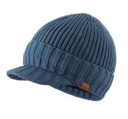 Magracy Herren Winter Knit Visor Hat Outdoor Thick Peaked Beanie Hat, Blau (Airforce Blue), Einheitsgröße von Magracy