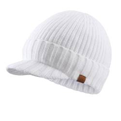 Magracy Herren Winter Knit Visor Hat Outdoor Thick Peaked Beanie Hat, weiß, Einheitsgröße von Magracy