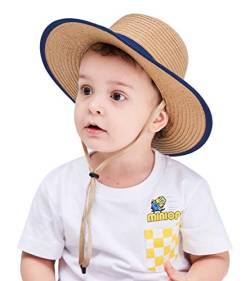 Magracy Kinder Jungen Strohhut mit breiter Krempe, Sommer-Sonnenschutzhut, Faltbarer Fedora-Strandhut, M, Khaki von Magracy