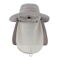 Magracy Sonnenhut für Herren, LSF 50+, breite Krempe, Safari-Hut mit Halsklappe, Gesichtsabdeckung, Hellgrau von Magracy