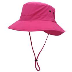 Magracy Unisex Damen Sonnenhut UPF 50+ Sommer Breiter Krempe Eimer-Hut für Frauen Safari-Hüte Fischerhut Rosenrot von Magracy